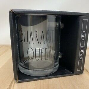 *5 listings for $25* New, Rae Dunn, 18 ounce “quarantine queen” glass mug
